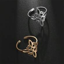 SeuSuk 1pc Simple And Vintage Hollow Out Open-ended Witch Knot Ring Designed Specially For Women - Gold - View 2