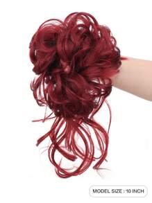 Fluffy Curly Bun Hair Extensions Fluffy Coiffure Wig Hairpieces With Stretchy Rubber Bands For Women Girls Kids Synthetic Bun Hair Extensions - Red - View 7