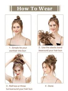 Fluffy Curly Bun Hair Extensions Fluffy Coiffure Wig Hairpieces With Stretchy Rubber Bands For Women Girls Kids Synthetic Bun Hair Extensions - Red - View 4