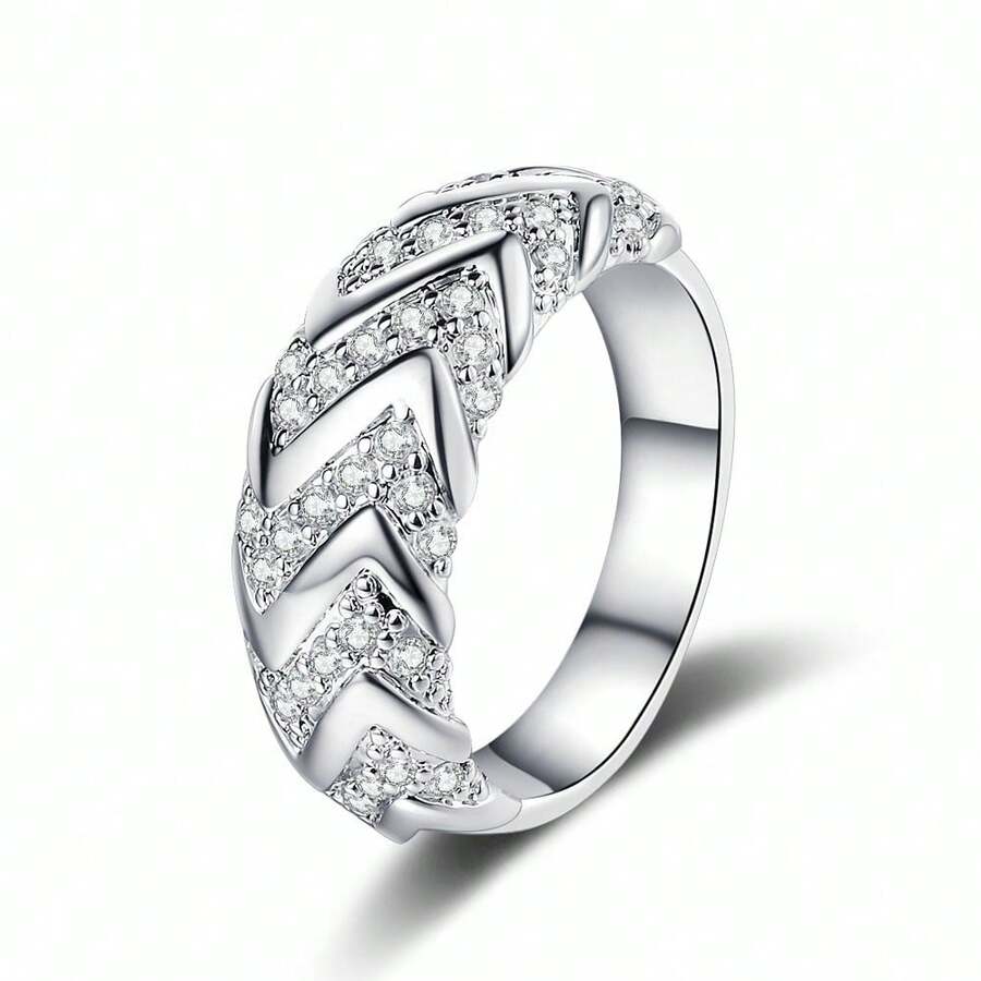 1 Piece Copper Ring Inlaid With Ins Style Sparkling Volleyball Ring Daily Wear Party Gift - Silver - View 1