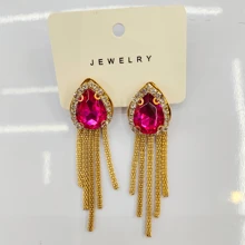 1對金色菱形流蘇耳環 - 淺粉色 - 查看 4