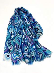 1pc Simple Print Scarf For Women, Autumn And Winter Warm Long Scarf, Versatile Shawl - Blue - View 2