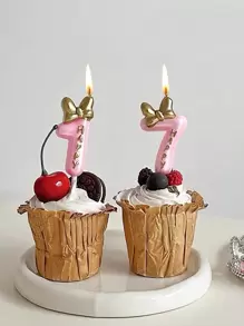 1pc Pink Bow Tie 0-9 Number Birthday Party Pet Decoration Candle,Christmas
