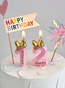 1pc Pink Bow Tie 0-9 Number Birthday Party Pet Decoration Candle,Christmas
