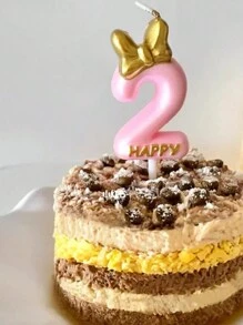 1pc Pink Bow Tie 0-9 Number Birthday Party Pet Decoration Candle,Christmas