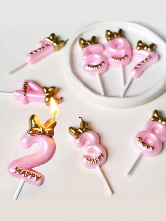 1 pieza Vela decorativa con lazo rosa y números 0-9 para fiesta de cumpleaños de mascota, Navidad