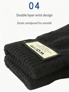 1pair Men'S Knitted Gloves, Touchscreen, Thickened, For Biking, Winter Warm, Windproof, Solid Warm, For Autumn And Winter - Black - View 9