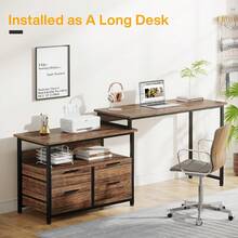 Tribesigns Reversible L-Shaped Desk with Drawer, Industrial Corner Desk Home Office Desk with Storage Shelves, Writing Workstation Table for Home Office Small Space - 棕色 - 查看 5