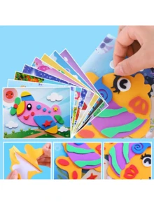 10入組隨機儿童diy卡通動物3d Eva泡沫貼紙拼圖手工早期教育玩具,兒童手工禮物 - 彩色 - 查看 3