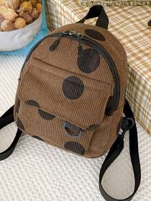 灯芯绒迷你背包,ins风格超受欢迎的可爱多功能通勤化妆包,复古简约小钱包旅行包 - 棕色 - 查看 2