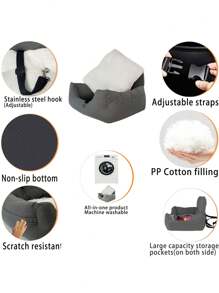 1pc Small Portable Pet Car Seat & Indoor Pet Bed, Suitable For 25lb Dogs - Grey - View 5