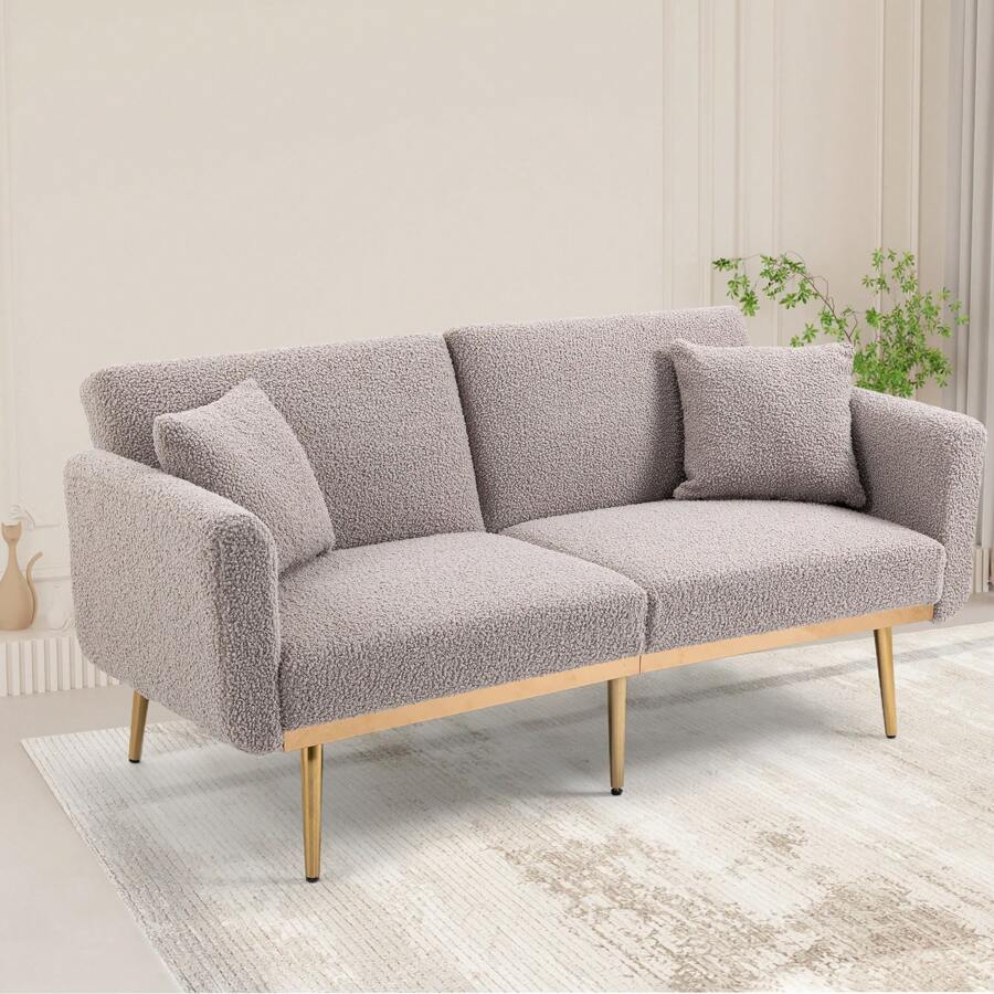Mid-Century Modern Teddy Fabric Loveseat,Sofa Bed And  Petite Accent Sofa Couch With Gold Metal Legs For Apartment, House, Studio And ADU. - Xám - Xem 1