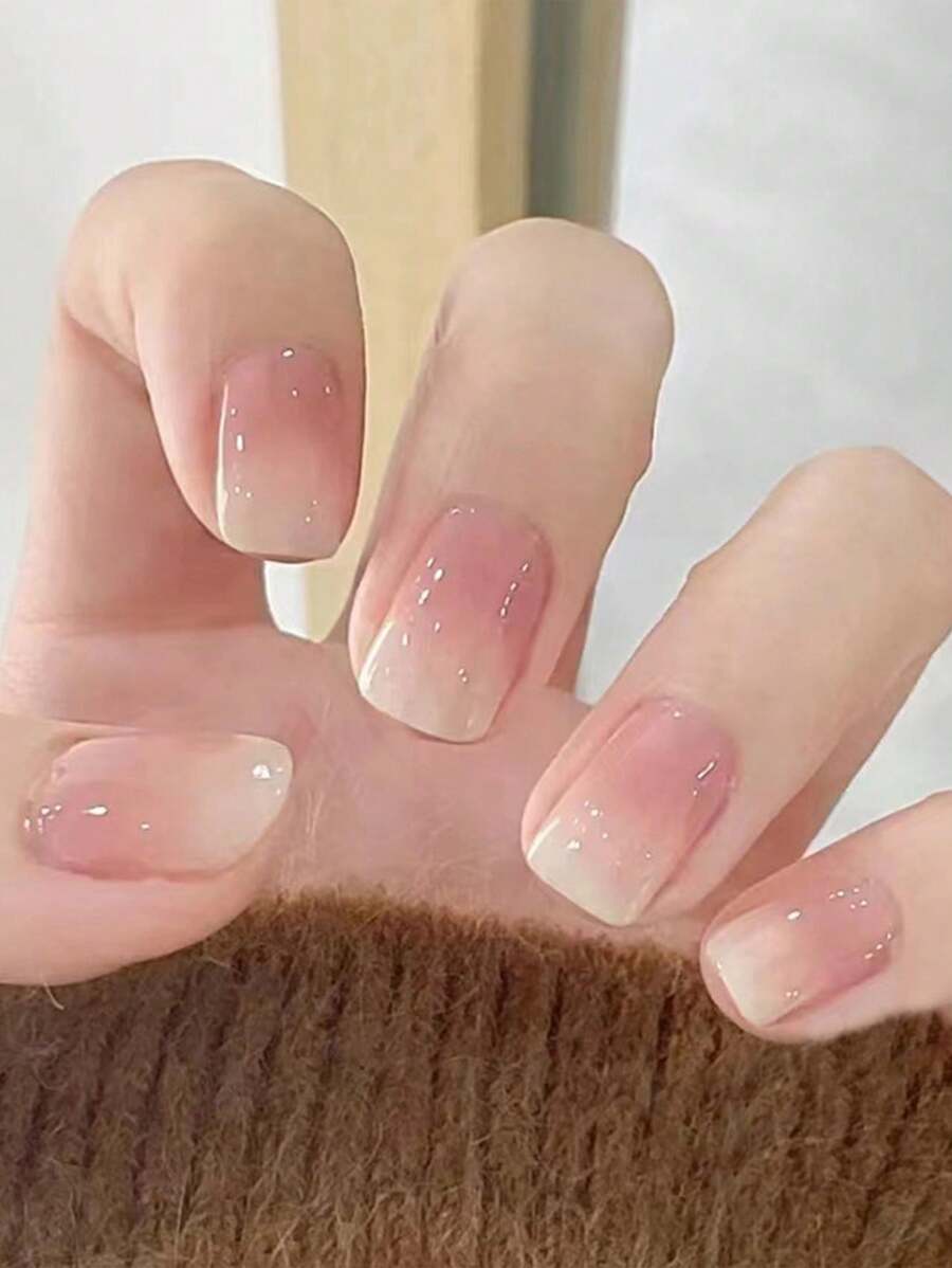 ARTAUG 24入組,短方形簡約粉白漸層半透明果凍淺裸色膠片,半成品壓貼指甲,全套假指甲,1入甲片和1入裝甲膠貼套裝,適用於女孩母親婦女館,美甲用品批發、聖誕節、萬聖節、感恩節、母親節、情人節禮物,美白美甲套裝,可拆卸假指甲,適用於節日、派對、約會和日常穿著 - 粉色 - 查看 1