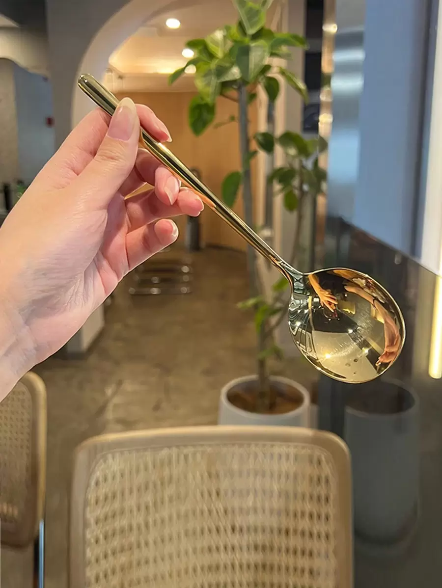 1 件 304 不锈钢金色圆勺，适用于餐厅、厨房、圣诞礼物、学校用品