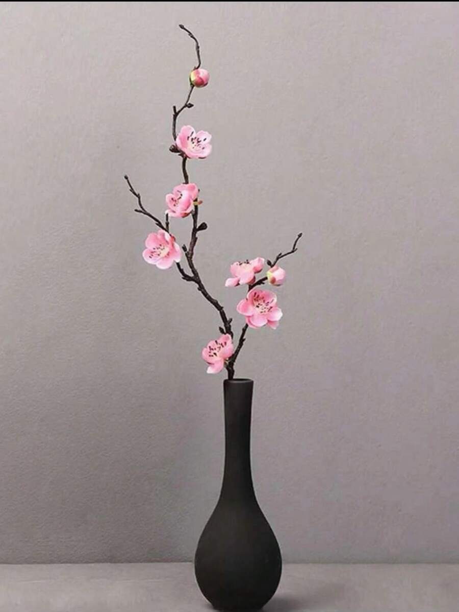 1件人造桃花和蜡梅花装饰摆件，适用于家具、书桌、办公室、餐厅、派对花瓶 - 粉色 - 查看 1