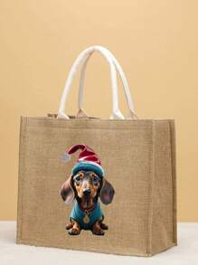 1 件臘腸狗聖誕老人帽子印花香腸狗手提袋,亞麻字母印花亞麻手提袋套裝教師禮物,大號購物袋休閒香腸狗圖案購物沙灘袋旅行袋聖誕包手提包單肩包女士包斜挎包鉤針收納袋化妝包皮夾收納袋午餐袋購物袋 節日必需品 情人節禮物 - 卡其色 - 查看 2