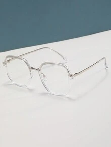 1 件女式時尚多邊形透明鏡片眼鏡,搭配白色和銀色鏡框,tr90 和不銹鋼材質,適合日常使用,可用作光學鏡架 - 銀色 - 查看 5