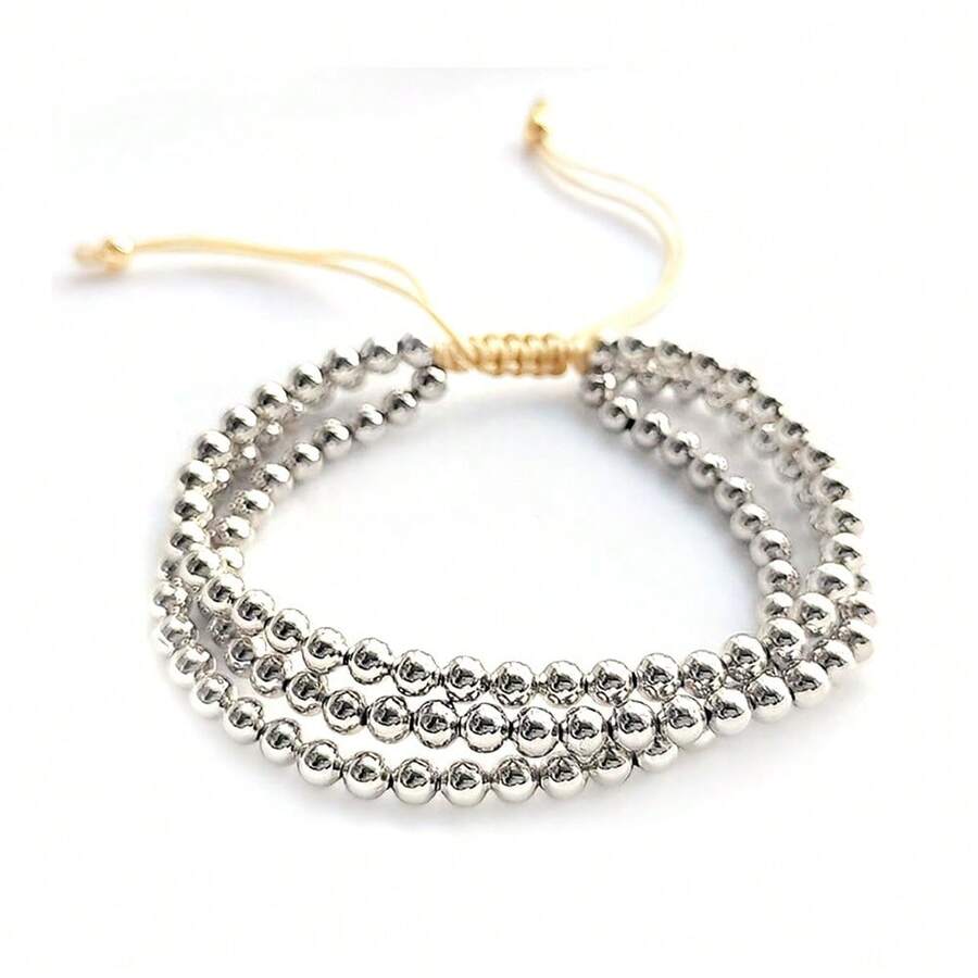 European & American Style Ins Multi-Layer Gold-Plated Copper Beaded Bracelet, 4mm, Jewelry - Star - View 1