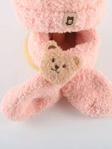 2入組中性嬰兒熊帽子和圍巾,防風保暖毛絨帽,適用於兒童戶外活動 - 粉色 - 查看 4