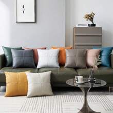 1PC Orange Technology Cloth Imitation Leather Sofa Cushion Light Luxury Pillowcase Hotel Solid Color Car Lumbar Pillow Large Back - Chocolate Brown - View 1