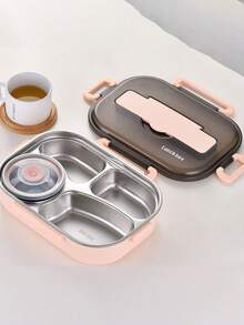 1入組304不銹鋼分隔式雙層便當盒,防漏,適用於學生和上班族 - 粉色 - 查看 2