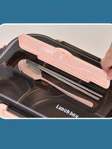 1入組304不銹鋼分隔式雙層便當盒,防漏,適用於學生和上班族 - 粉色 - 查看 6