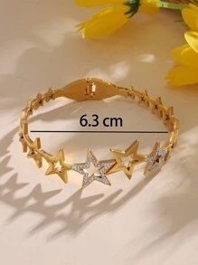 1 Stück Modische Edelstahlgold & Strass Dekor Sternform Offene Armspange Armband Für Frauen, Mädchen Straßenkleidung, Brautjungferngeschenk