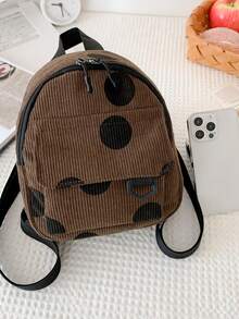 灯芯绒迷你背包,ins风格超受欢迎的可爱多功能通勤化妆包,复古简约小钱包旅行包 - 棕色 - 查看 8