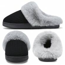 DRSLPAR Comfy House Slippers For Women Fuzzy Memory Foam Slippers Cozy Slip On Outdoor Indoor Warm Fleece Lined Bedroom Shoes - 黑灰色 - 查看 8