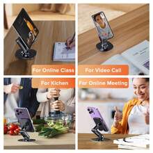 QOOVI摺疊式桌面手機支架，手機座支援IPhone 15 14 13 Pro IPad，三星S23 S21，小米等設備 - 黑色 - 查看 8