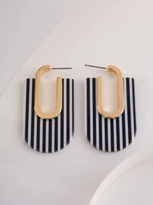 1pair Acetic Acid Resin Black And White Plaid Fashion Ol Style Earrings For Women - Geometric Shape - View 6