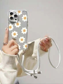 1 Ốp Điện Thoại Tpu Mềm Trong Suốt Hoa Hướng Dương & Họa Tiết Có Dây Buộc + 1 Dây Nylon Màu Trắng Tương Thích Với IPhone - Trong sáng - Xem 2