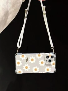 1 Ốp Điện Thoại Tpu Mềm Trong Suốt Hoa Hướng Dương & Họa Tiết Có Dây Buộc + 1 Dây Nylon Màu Trắng Tương Thích Với IPhone - Trong sáng - Xem 3