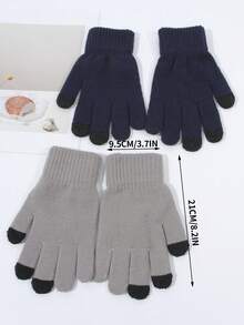 2對純色秋冬保暖編織觸控手套 - 彩色 - 查看 4