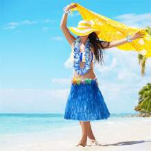 40 件夏威夷化裝連身裙套裝,帶 8 件夏威夷花環,8 件 40 厘米草裙裙,8 件頭帶和 16 件腕帶夏威夷服裝裙女童女式夏威夷 Luau 海灘派對裝飾品 - 彩色 - 查看 6