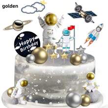 22pcs Space Theme Party Decorations Set Including Planets, Rockets, Metallic Balls, Astronaut Cake Toppers - Multicolor - View 1