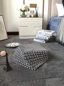 12pcs/pack 30*30cm Carpet Patchwork Mat, Removable And Washable, Suitable For Living Room & Bedroom&pet - Grey - View 2