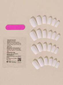 Featuring 24 short square shapes, fashionable and minimalist styles that fully cover fake nails, including a piece of jelly and a nail file, wearable fake nails can upgrade your style, suitable for art, dance, and daily use - White - View 4