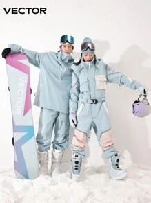 VECTOR MOTION 连体滑雪服 加厚保暖防水防风透气弹力生物绒面料 单板滑雪装备 户外运动滑雪服 滑雪套装 冬季 - 薄荷藍 - 查看 5