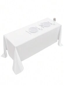 1pc Tablecloth, Furniture Cover, White Solid Color, Rectangular, Modern And Minimalist, For Conference Table, Dining Table, Desk, Picnic Mat, Fabric Tablecloth - White - View 3
