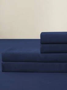 Set sábanas Matrimonial diseño liso de color sólido para cama 3000 Hilos, 4 piezas / (1 Forro,1 Sábana/ 2 Fundas) - Azul Marino - Ver 4