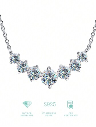 Esberry 1Pc 1.7 Ct Laboratory-Created Moissanite 925 Sterling Silver Smiling Seven Princesses Engagement Necklace Wedding Necklace Luxury Jewelry Gifts For Women Bridal Jewelry Rhinestone Diamond Necklace
