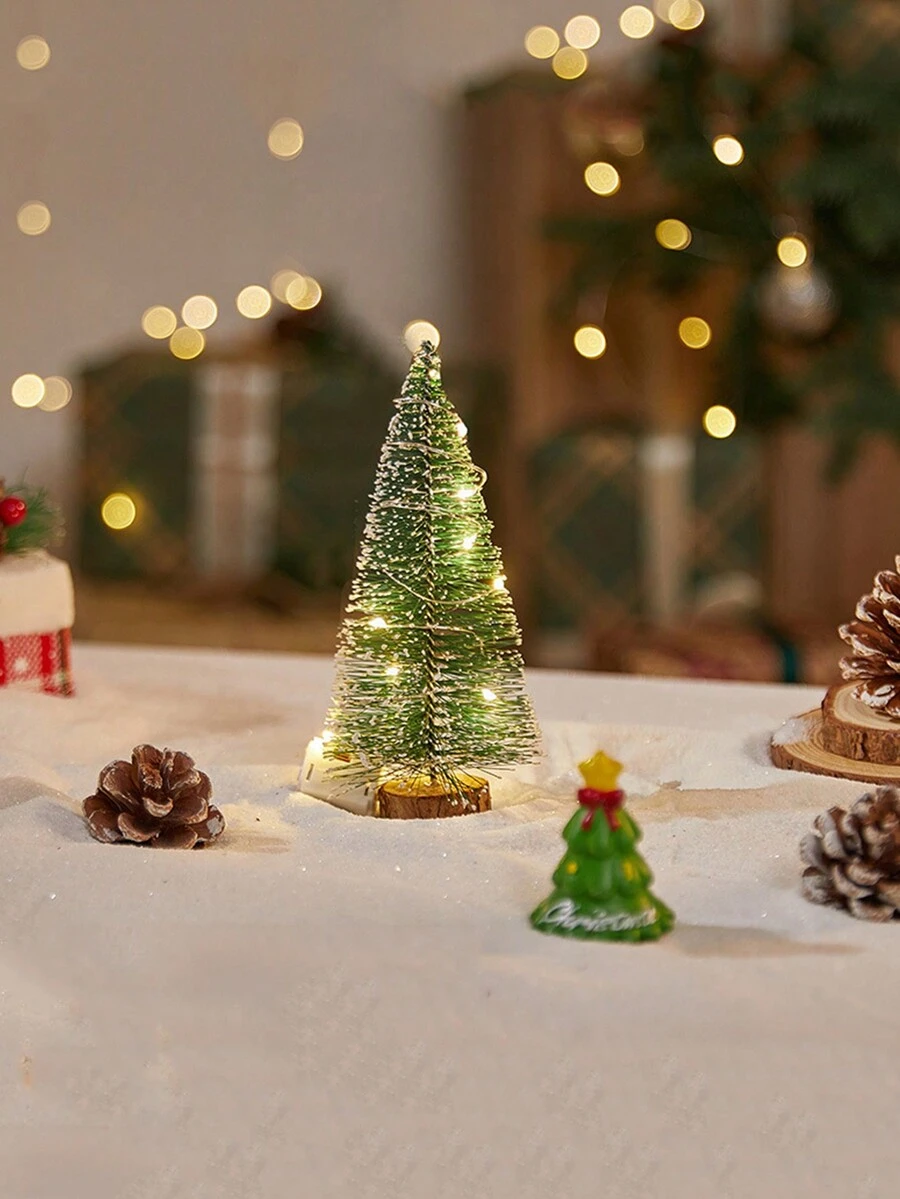 Mini Árbol De Navidad Con Hilo De Yute Y Base De Madera, Diseño De Tejido De Ensueño, Para Decoraciones Navideñas Para El Hogar Y La Cocina - Verde - Ver 1