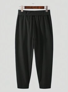 Hombres Pantalones cargo de cintura con cordón con cinta, Pantalones De Vestir - Negro - Ver 5