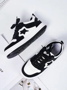 DareSee 校园风平底防滑女式交叉绑带黑白运动休闲鞋 音乐节 Y2K 节 返校季 秋季 圣诞节 冬季 圣诞礼物 - 黑與白 - 查看 6