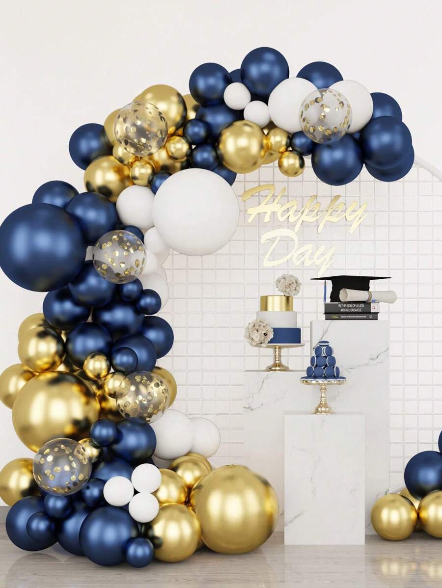 90入組深藍色金色氣球花環拱門套件,適用於嬰兒淋浴生日派對婚禮畢業典禮裝飾 - 彩色 - 查看 1