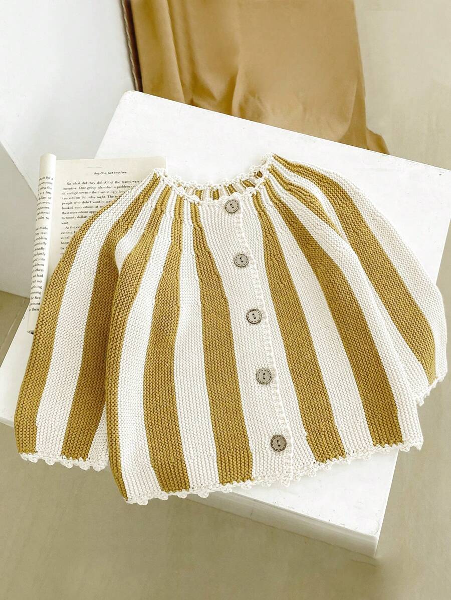 Baby Girls' Sweater, Knitted Top, Cardigan Coat With Striped Pattern, For Infant From 0 To 3 Years Old, Warm Clothes - Multicolor - View 1
