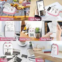 12 Pcs/set Portable Mini Printer Thermal Printer 10 Rolls Of Printing Paper For Ios/android Smartphones Mobile Wireless Printing Labels Receipt Stickers Photo List Notes Inkless Smart Printing Gifts - Pink - View 2