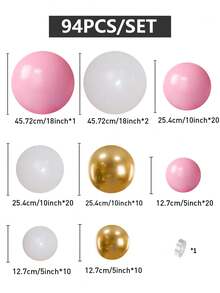 粉色氣球花圈套件 - 94入組粉色氣球花圈,含氣球拱門膠帶、天然乳膠、加厚、粉色氣球花圈套件,適用於生日派對裝飾 - 彩色 - 查看 4
