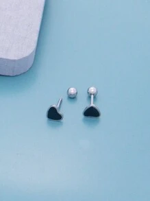 1pair Fashionable Simple Stainless Steel Stud Earrings, Unisex, Cool All-Match Ear Jewelry - Love Money - View 12